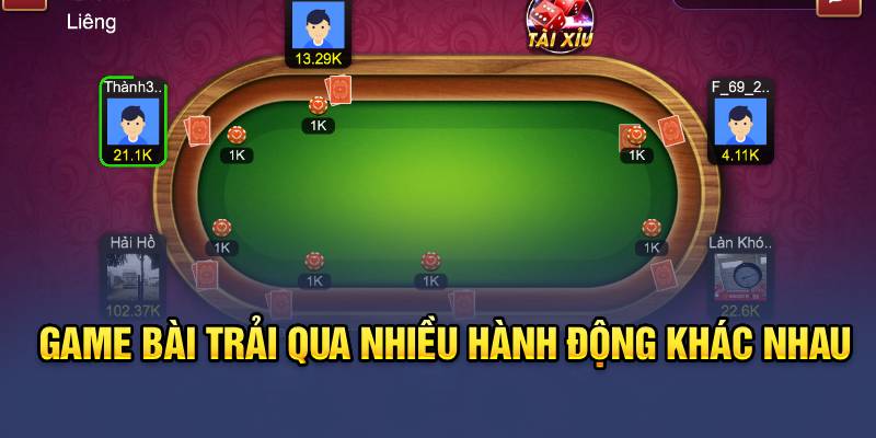 Game bài trải qua nhiều hành động khác nhau